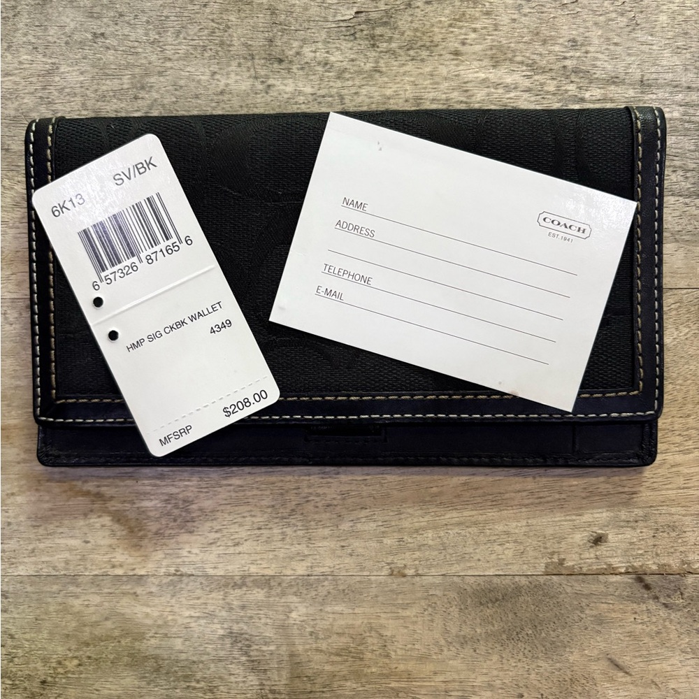 Vintage Coach Monogram Checkbook Holder Black Check Wallet Name Card /Tag